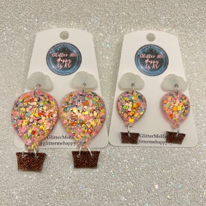 Hot air balloon dangle earrings with cloud stud accent