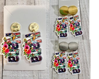 2.5” floral Nana acrylic dangle earrings