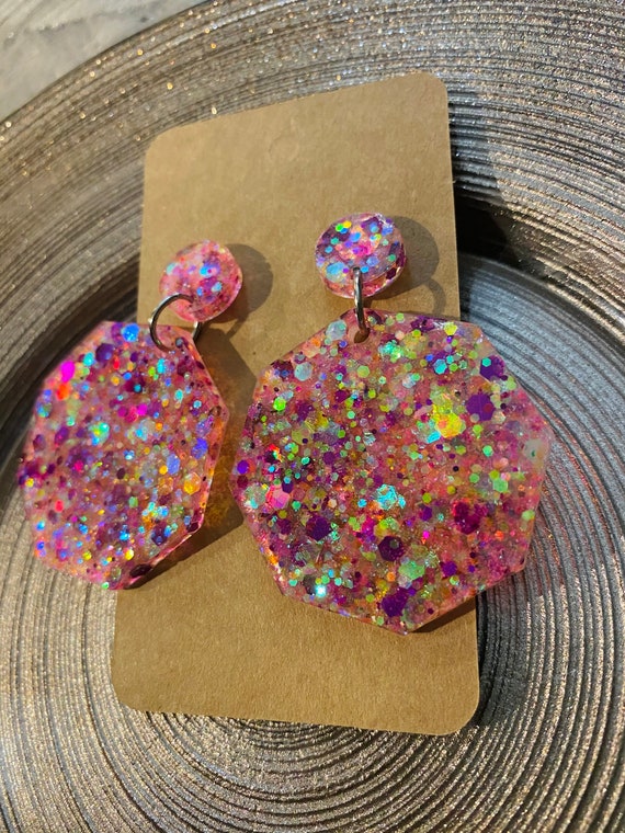 Rainbow Dreams Glitter Resin Earrings Etsy