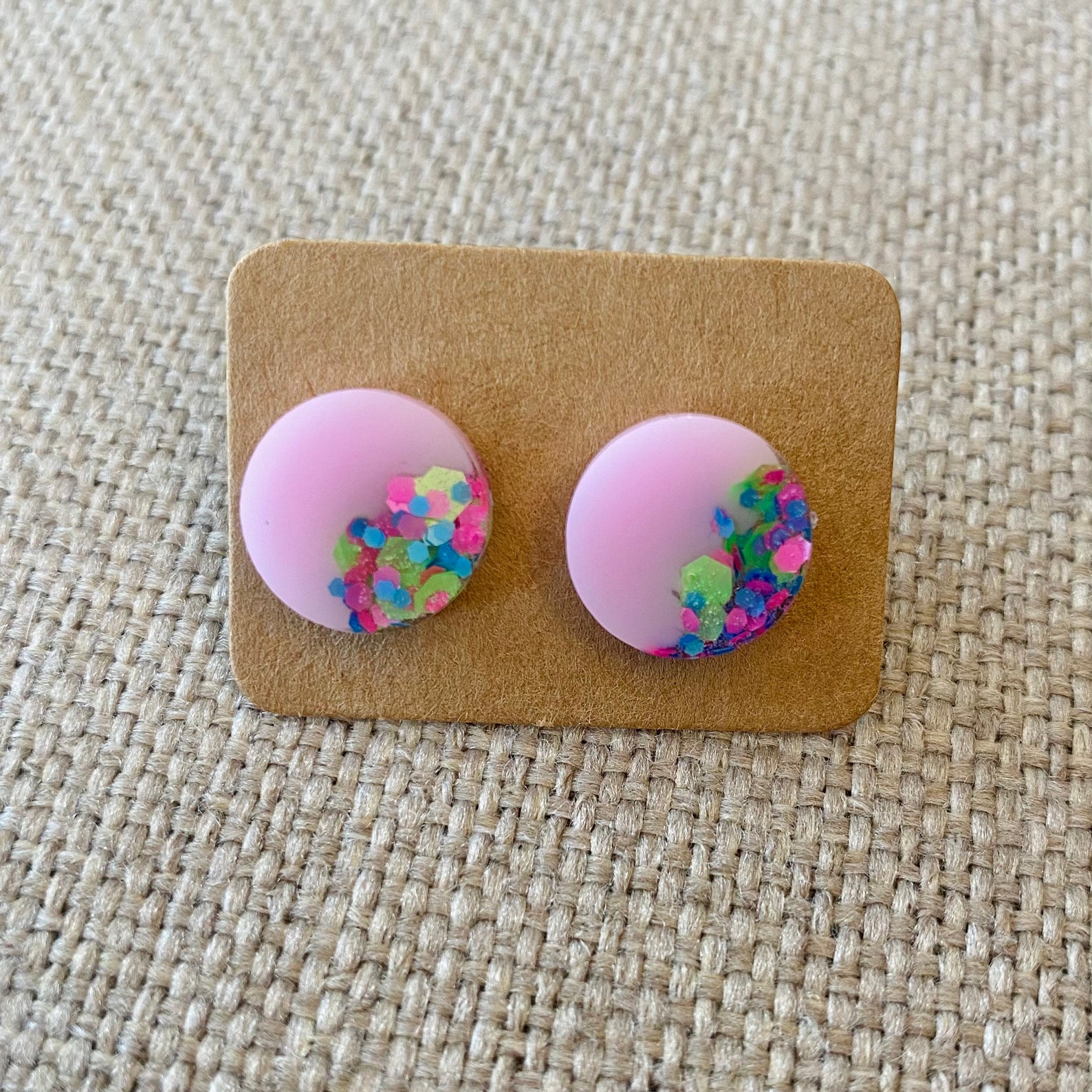 Multicolored Round Resin Stud Earrings 12mm Etsy