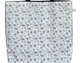 Woodland Mushrooms Tote Bag. Lined Shopping Bag. Reusable, Black Handles. Floral Design. Forest Explorer Gift Bag. Christmas gift idea