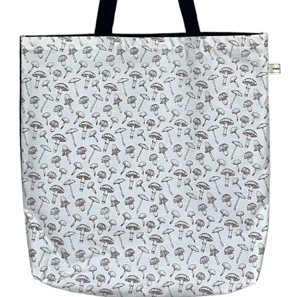 Woodland Mushrooms Tote Bag. Lined Shopping Bag. Reusable, Black Handles. Floral Design. Forest Explorer Gift Bag. Christmas gift idea