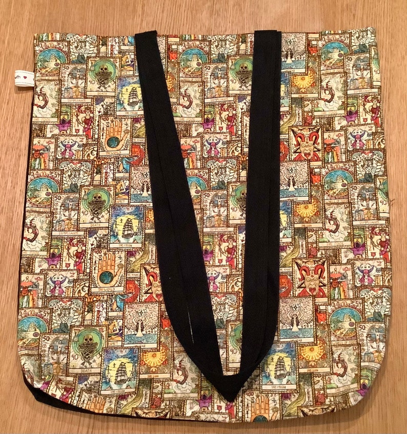Tarot Cards Shopping Tote Lined Bag. Spiritual Reading, Mystic Gift. Reusable, Black Handles. Handmade. Christmas present gift idea afbeelding 10