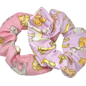 Cat Scrunchies. Kitten Hair Ties. Pink Purple Bobble. Birthday Gift. Stocking Filler. Animal Lover. Adult / Teenager Hair Accessory