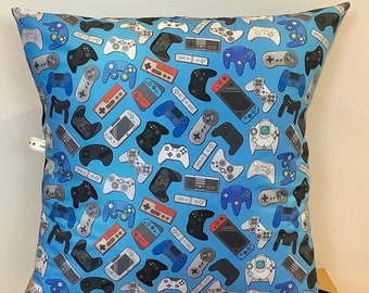Gaming Cushion Cover 16” x 16” - Video Game Controllers Gamer Fabric Home Decor Living Room Bedroom Nursery Cushion inner option. Handmade