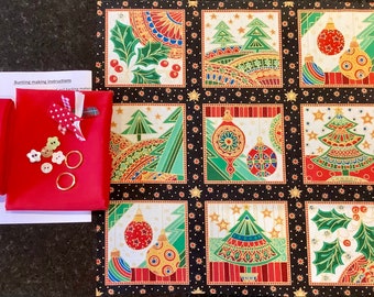 DIY Make your own Christmas fabric bunting kit Garland (Red D) - approx 2m. Includes panel bias buttons ribbon backing instructions. Xmas