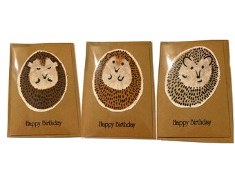 Hedgehog Birthday Card – Cute Fabric Animal Design – Kraft Card – Woodland Animal Greeting – Blank Inside – Send Direct Option - Handmade