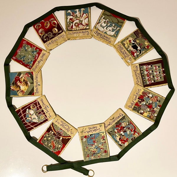 12 Days Of Christmas Bunting. 2m or 1.5m Green, Red or Gold Fabric Garland Decoration. Living Room Kitchen Bedroom. Wall Hanging. Home Decor