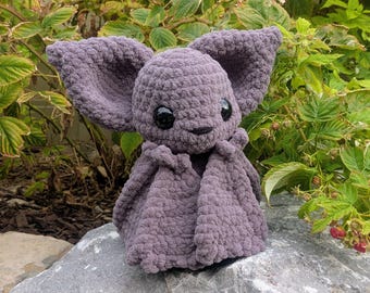 Baby Bat Crochet Plushie, Handmade Bat Amigurumi, Soft Bat Stuffed Animal, Cute Bat Stuffie, Fun Halloween Decor, Ready to Ship