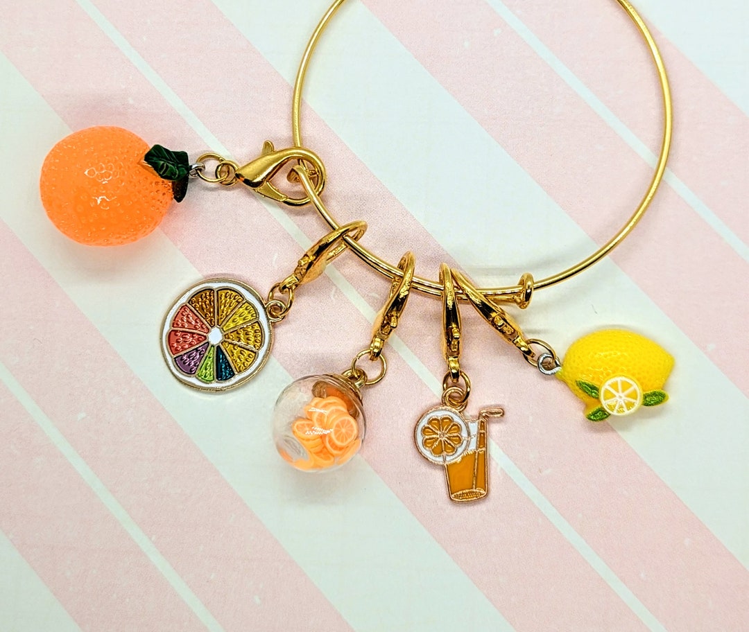 Citrusthemed Set of 5 Stitch Markers for Crochet, Knitting Progress Tracker, Unique Stitch