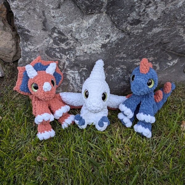 Peluche de dinosaurio, amigurumi de dinosaurio de ganchillo, triceratops, estegosaurio y pterodáctilo, ideal para amantes de los dinosaurios, peluche de ganchillo.