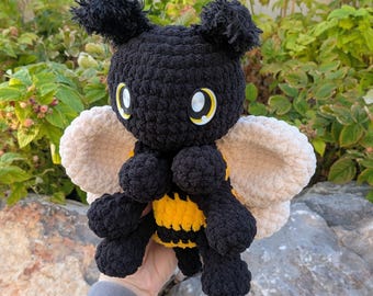 Bumblebee Crochet Snuggler Plush, Ready to Ship Amigurumi, Soft Chenille Bee Stuffed Animal, Bumble Bee Lovey Plushie, Bee Lover Gift