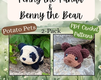 Penny the Panda & Benny the Bear, POTATO PET Crochet  Amigurumi Pattern, 2-in-1 Bundle