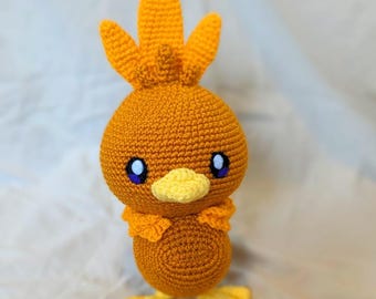 Fire Chick Crocheted Plushie, Ready To Ship, Anime Lover Gift, Torch Chicken Stuffie, Detailed Video Game Character Collectable
