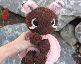 Pink Ladybug Crocheted Plushie Snuggler, Ready To Ship Christmas Lovey, Pink Chocolate Heart Ladybird Amigurumi