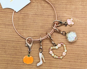 Princess-Themed Set of Stitch Markers for Crochet, Zipper Pull Charms, Cinderella Party Gift, Functional Jewelry Band, Crocheter Gift Idea