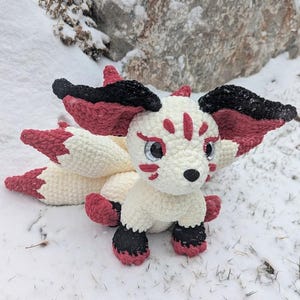 Kitsune Plush, Ready to Ship Amigurumi, Soft Chenille Fox Stuffed Animal, Gumiho Nine Tail Fox Plushie, Mythical Creature Fan Art