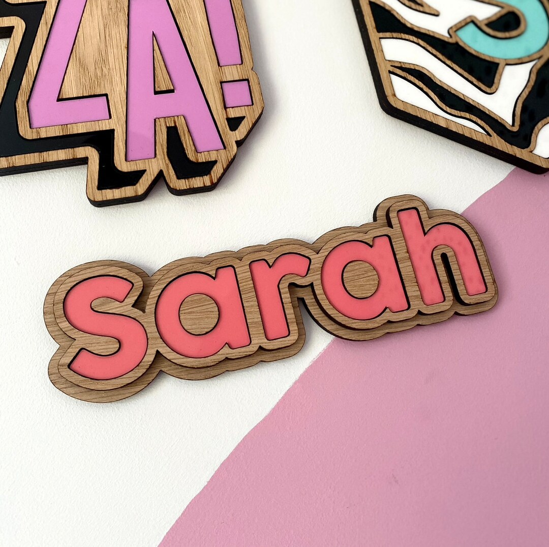 Personalised Oak Veneer Kids Name Sign | Acrylic Nursery Decor - Etsy