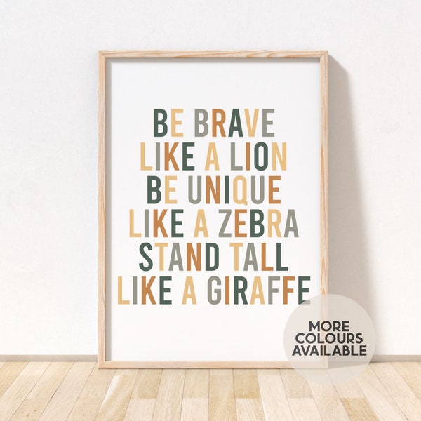 Be Brave Like A Lion Print || Safari Nursery Print, Safari Bedroom Print, Jungle Nursery Print, Jungle Decor, Safari Decor, UNFRAMED