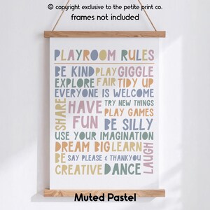 Playroom Rules Print || Playroom Poster, Rainbow Playroom, Fun Playroom Decor, Bright Playroom Prints, Funny Playroom Quote, UNFRAMED Muted Pastel