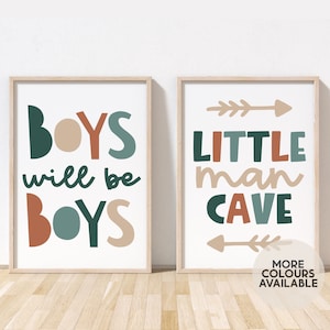 Boys Will Be Boys and Little Man Cave Print Set | Boys Bedroom Prints | Playroom Prints | Boys Nursery Prints | Boys Playroom |UNFRAMED