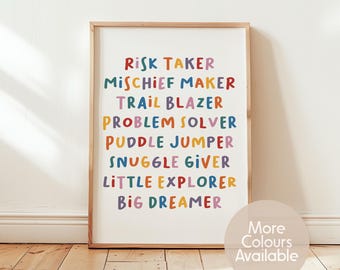 Kids Inspirational Wall Art || Nursery Quote Print, Positive Affirmation Poster, Colourful Kids Room Decor, Playroom Wall Art, UNFRAMED