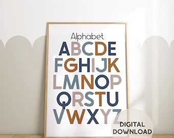 Descarga digital del alfabeto // Póster del alfabeto, póster para el aula, póster para la sala de juegos, impresión educativa para niños, aprender el abecedario, impresión de aprendizaje para niños pequeños