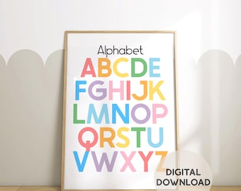 Descarga digital del alfabeto // Póster del alfabeto, póster para el aula, póster para la sala de juegos, impresión educativa para niños, aprender el abecedario, impresión de aprendizaje para niños pequeños