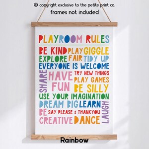 Playroom Rules Print || Playroom Poster, Rainbow Playroom, Fun Playroom Decor, Bright Playroom Prints, Funny Playroom Quote, UNFRAMED Rainbow