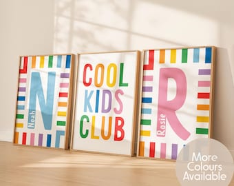 Personalised Rainbow Nursery Print Set of 3 || Cool Kids Club Posters, Kids Bedroom Decor, Bright Modern Playroom Prints, UNFRAMED