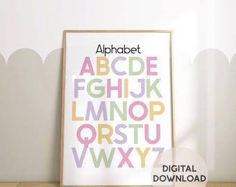 Descarga digital del alfabeto // Póster del alfabeto, póster para el aula, póster para la sala de juegos, impresión educativa para niños, aprender el abecedario, impresión de aprendizaje para niños pequeños