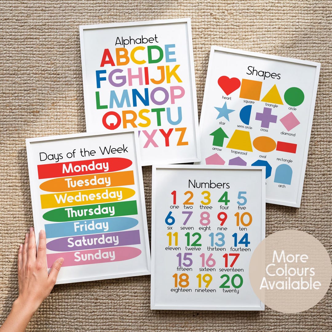 Educational Wall Art Set || Alphabet, Numbers, Shapes & Days of the ...