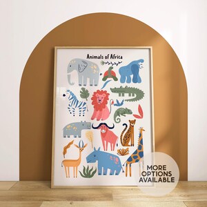 Animals Of Africa Print || Safari Nursery Print, Safari Nursery Decor, Scandi Animals Print, Jungle Nursery Decor, Safari Bedroom, UNFRAMED