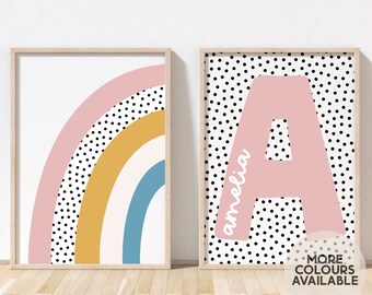 Girls Print Set | Rainbow and Name Print | Girls Bedroom Print | Girls Nursery Print | Girls Playroom Print | Girls Bedroom Decor | UNFRAMED