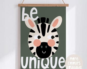 Be Unique Zebra Print || Safari Nursery Print, Jungle Nursery Print, Safari Decor, Jungle Decor, Playroom Print, Safari Bedroom, UNFRAMED