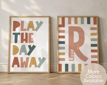 Play The Day Away Print Set || Personalised Name Print, Kids Room Decor, Nursery Wall Art Set, Playroom Wall Art, UNFRAMED