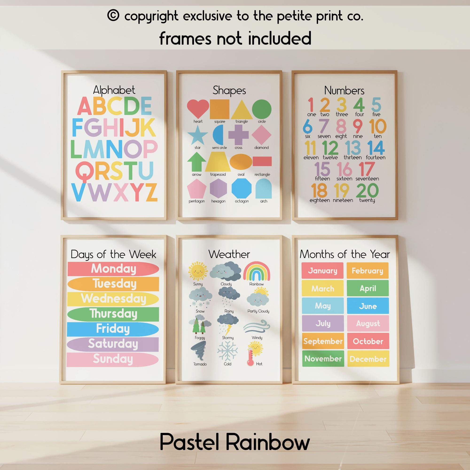 Educational Nursery Wall Art Bundle || ABC, Numbers, Shapes, Days ...