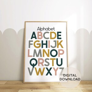 Alphabet Digitaler Download || Alphabet Poster, Klassenzimmer Poster, Spielzimmer Poster, Kinder Lerndruck, Lerne ABC, Lerndruck für Kleinkinder