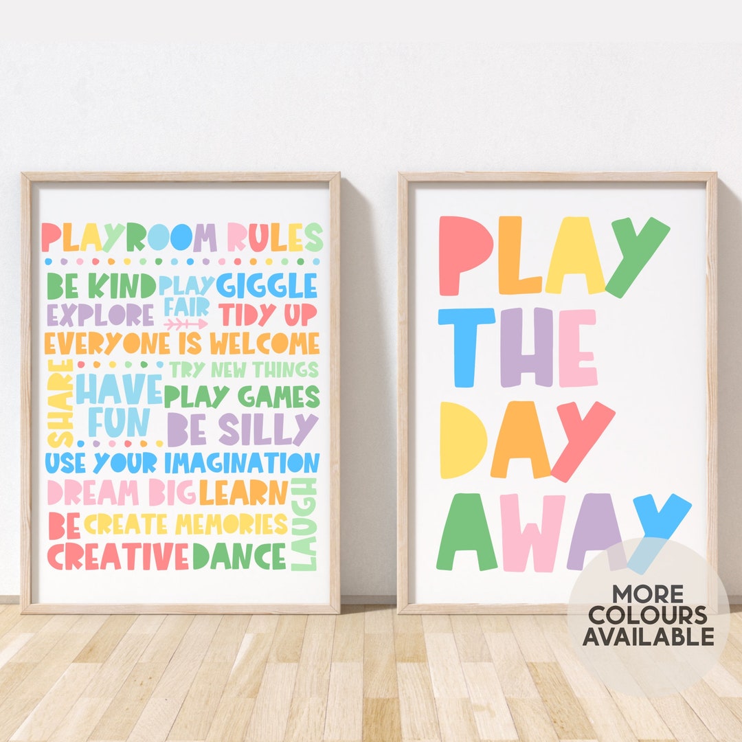 Playroom Print Set Playroom Rules Print Play the Day Away Print ...