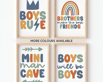 Brothers Print Set || Boys Print Set, Mini Man Cave, Boys Rule, Boys Will Be Boys, Brothers Make The Best Friends, Boys Wall Prints,UNFRAMED