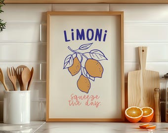 Limoni Squeeze the Day Print || Italian Lemon Wall Art, Mediterranean Kitchen Decor, Amalfi Coast Poster, Fruit Kitchen Print, UNFRAMED