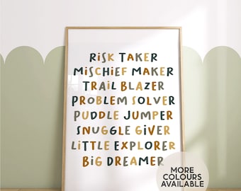 Children’s Affirmations Print || Boys Bedroom Print, Girls Bedroom Print, Playroom Print, Playroom Decor, Positive Affirmations, UNFRAMED