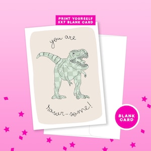 T-Rex Dinosaur digital download Birthday Card | printable DIY greeting card | tyrannosaurus rex instant download birthday blank card