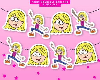 Cartoon Lizzie McGuire digital download garland / printable DIY party supplies / instant download bunting / 2000's y2k birthday party decor