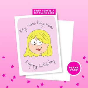 Cartoon Lizzie McGuire digitaler Download Geburtstagskarte | druckbare DIY Grußkarte | blanko Geburtstagskarte zum ausdrucken | 2000 y2k Karte