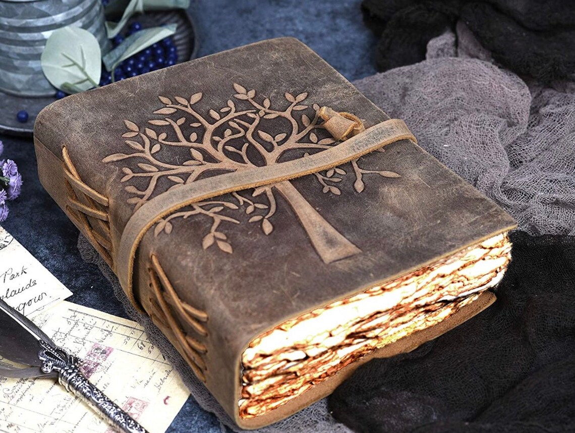 Vintage Leather Journal Tree of Life Leather Bound Journal Etsy