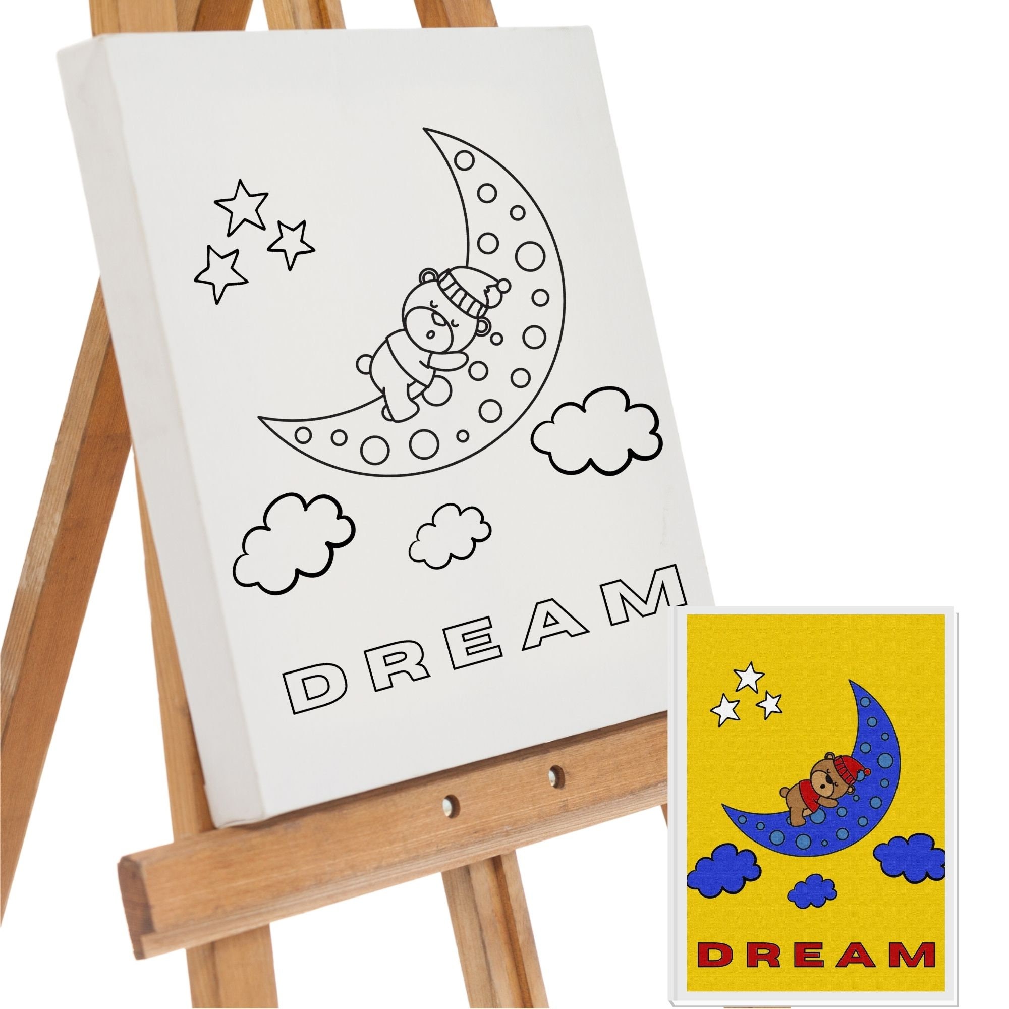 PreDrawn Sketched Canvas to Paint DIY KIDS Bear Moon Dream Etsy