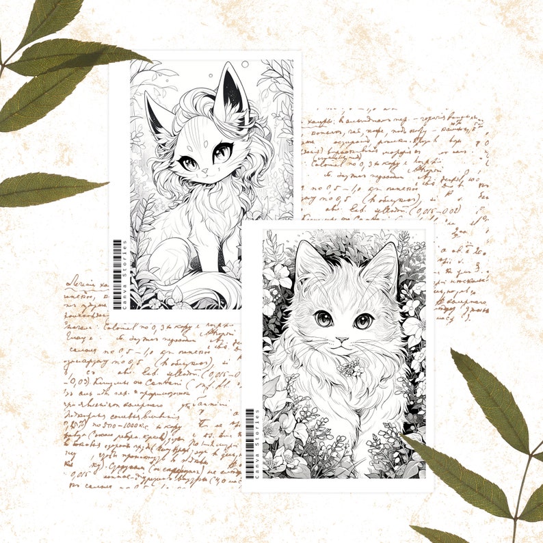 Anime Cats on 8 Coloring Pages as Instant Download Printable PDF in ...