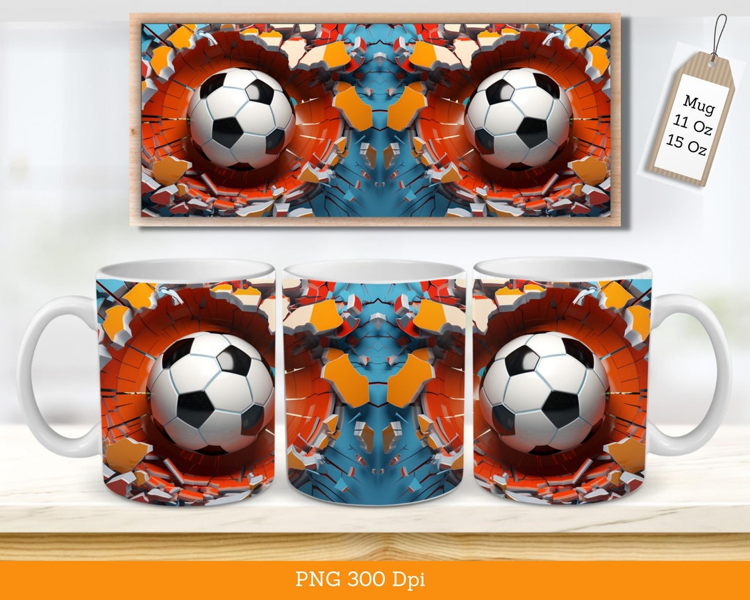 3D Soccer Ball Hole Wall Mug Wrap 11oz and 15oz ,soccer Ball Mug