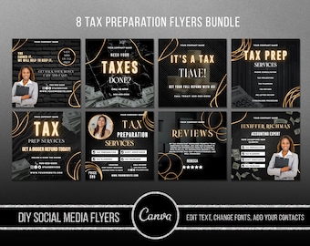 Tax Prep Flyers Bundle Template, 8 Tax Preparation Accounting Flyers, Tax Prep Digital Flyers Bundle,Tax Social Media Flyers Bundle, BG3